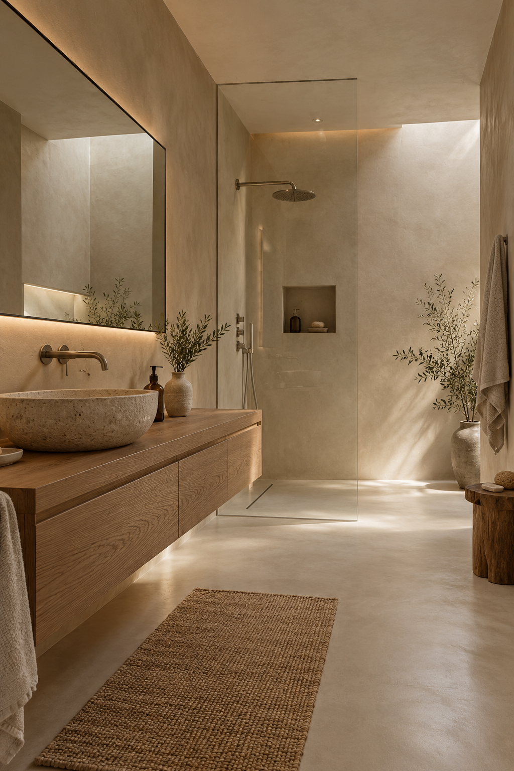 Baño contemporáneo acabado en microcemento
